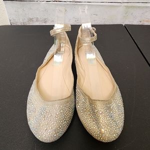 Betsey Johnson Silver Metallic Joy Ballet Flat with Ankle Strap...size 8